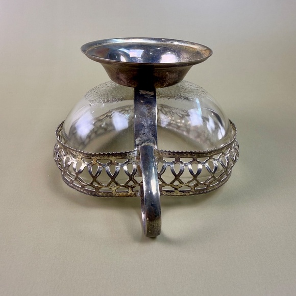 Vintage English Silverplate & Glass Heart Basket | Footed Handle Dish | England - Picture 12 of 16